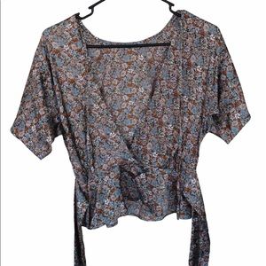 TopShop Cropped Shirt Boho Floral Silky Tie